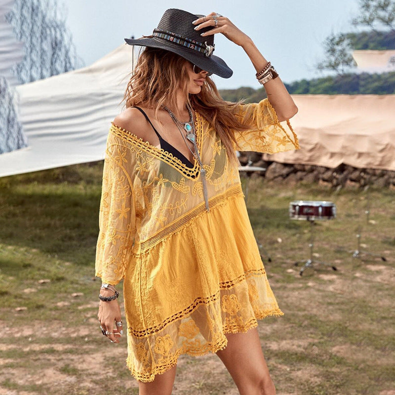Damen luftiger Beachcover-Up mit aufwendiger Stickerei Echo Archiv