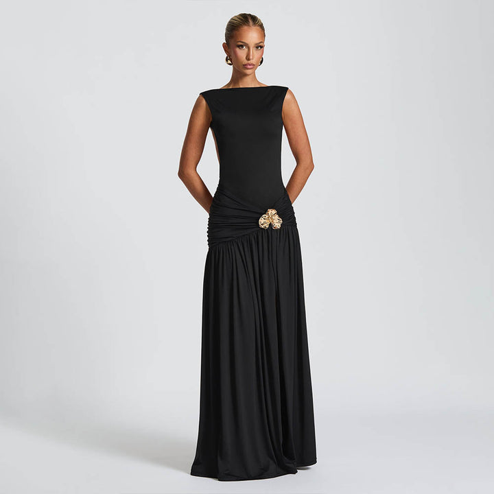 Damen Elegantes Maxikleid mit tailliertem Oberteil und einzigartiger Drapierung Echo Archiv