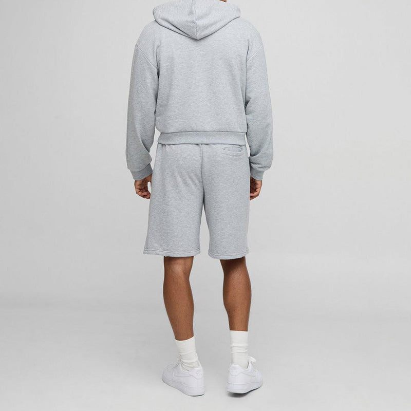 Herren Sweatshorts-Set mit Reißverschluss-Kapuzenjacke und elastischem Kordelbund Echoarchiv