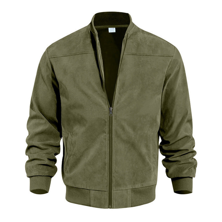Herren hochwertige Wildlederjacke im sportlichen Bomberstil mit elastischen Bündchen – Brevano