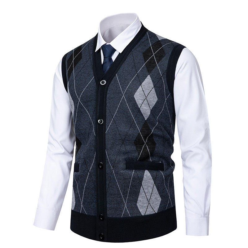 Herren edle Strickjacke mit modernem Rautenmuster Echoarchiv
