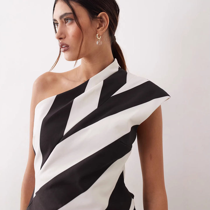 Damen asymmetrisches Wickeloberteil mit Streifenmuster Echo Archiv