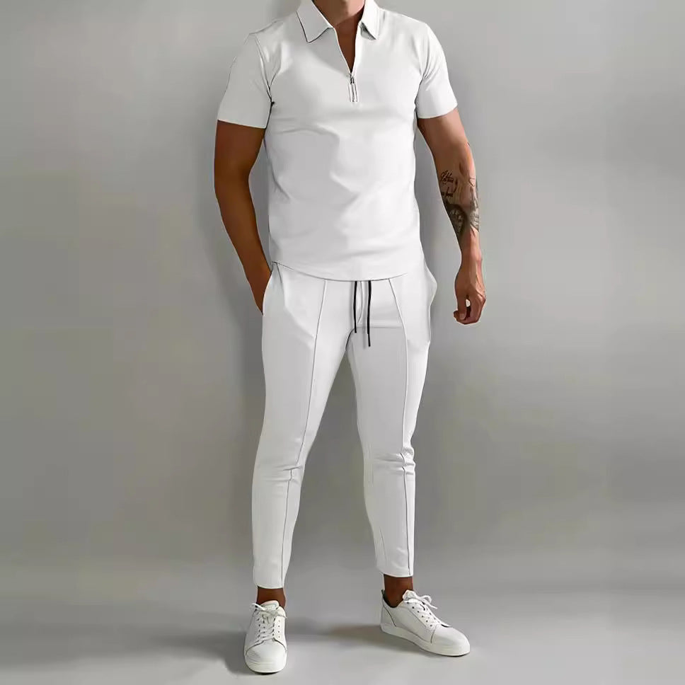 Herren modernes Sportanzug mit kurzem Poloshirt und Slim-Fit Hose Echoarchiv