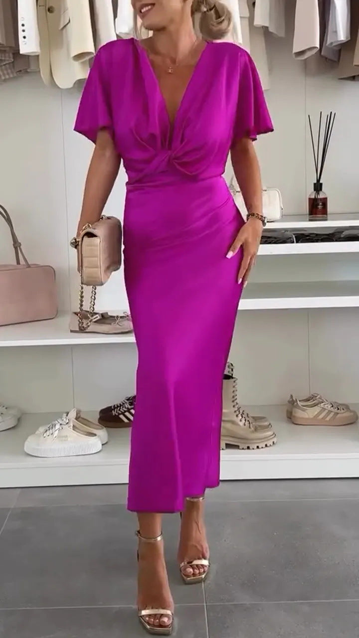 Damen Elegantes Wickelkleid aus satinierter Baumwolle – Élara