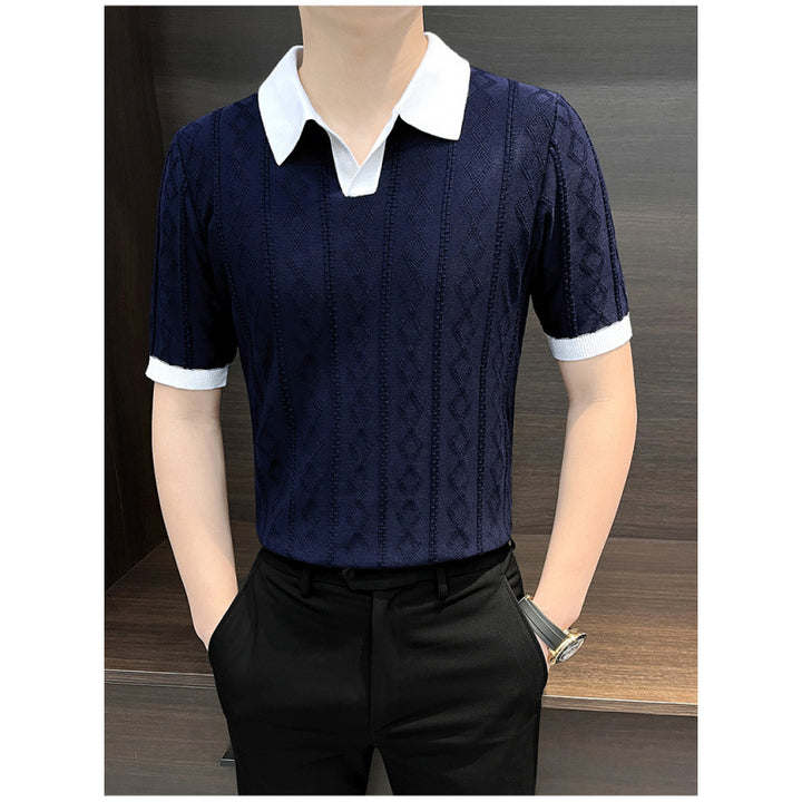 Herren Elegantes Strickpolo mit Kontrastkragen Echo Archiv
