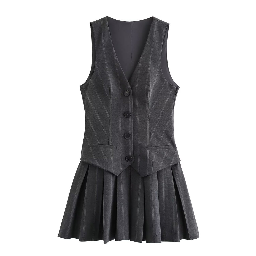 Damen Plissee-Kleid mit tailliertem Oberteil und Knopfleiste Echo Archiv