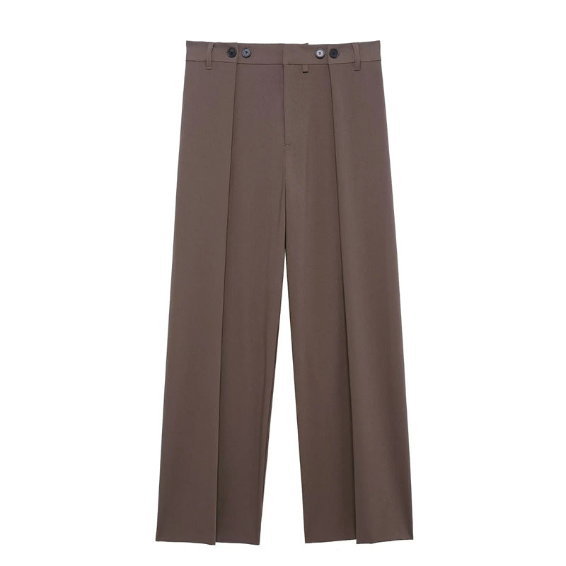 Damen elegante Wide-Leg Anzughose mit hoher Bundhöhe, präzisen Bügelfalten und verdeckter Knopfleiste – Avélisse