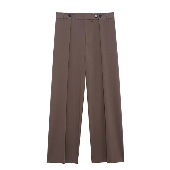 Damen elegante Wide-Leg Anzughose mit hoher Bundhöhe, präzisen Bügelfalten und verdeckter Knopfleiste – Avélisse