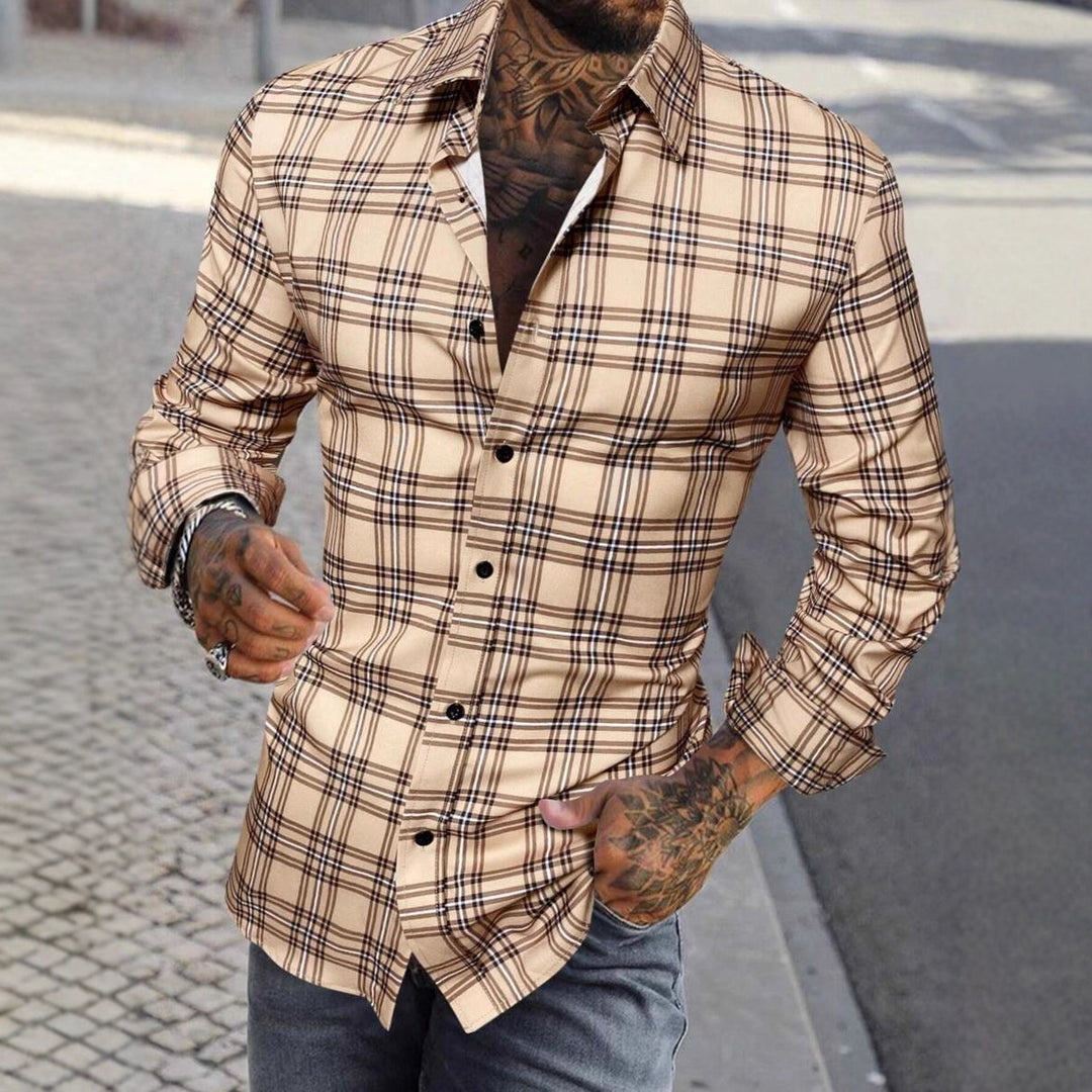 Herren Langarmhemd mit modernem Karomuster und slim fit Schnitt Echoarchiv