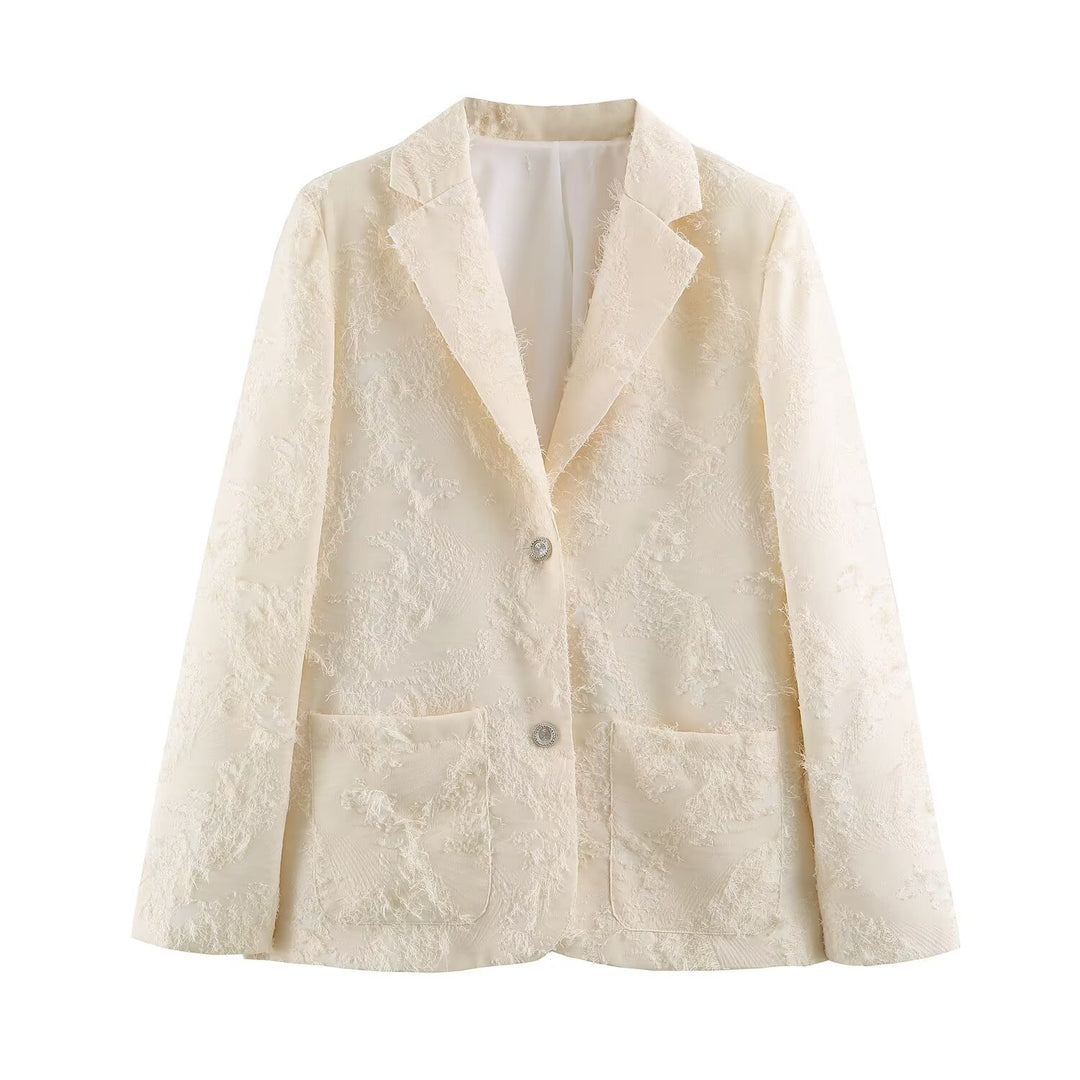 Damen Bouclé‑Blazer mit Fransenstruktur und aufgesetzten Pattentaschen Echoarchiv