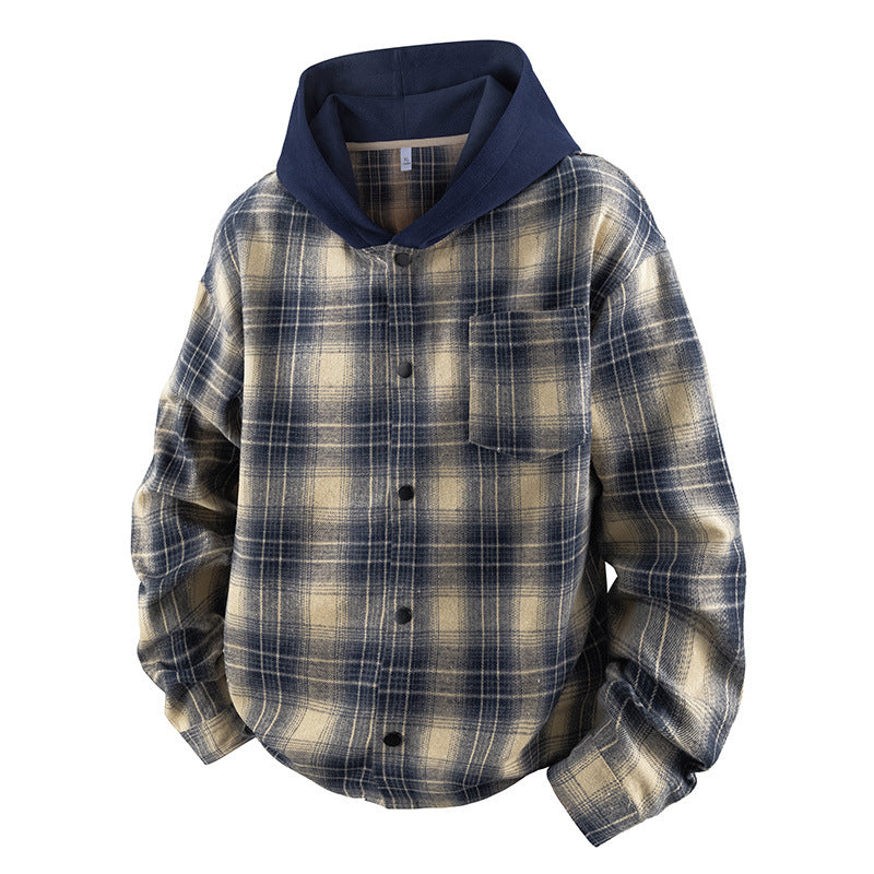 Herren lässige Hemdjacke mit gefütterter Kapuze und Karomuster Echoarchiv