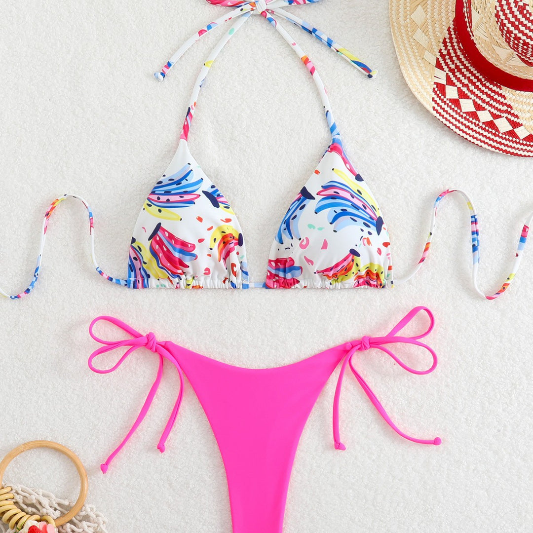 Damen Triangel-Bikini mit verspieltem Farbdesign und verstellbaren Bindebändern Echo Archiv