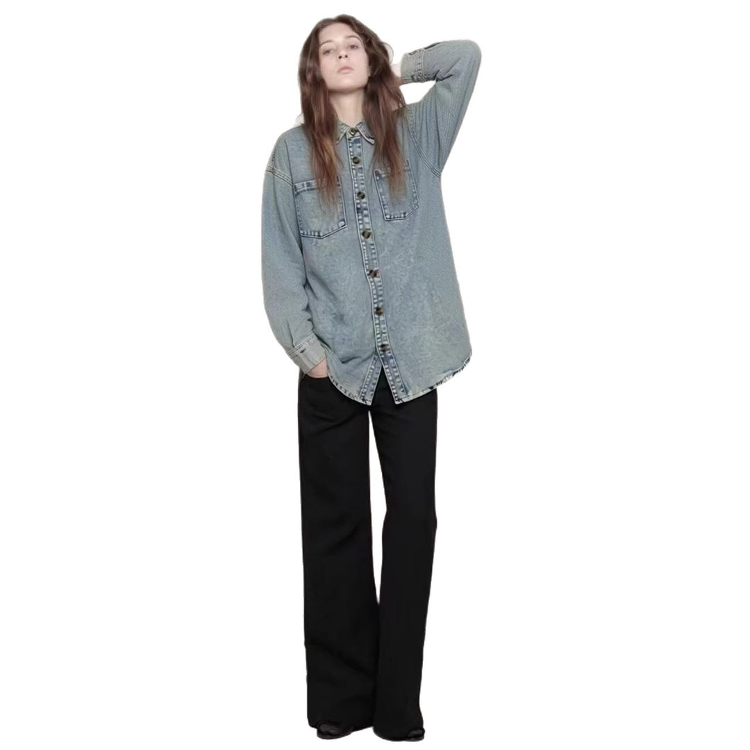 Damen Oversized Denim-Hemd mit aufgesetzten Taschen Echo Archiv