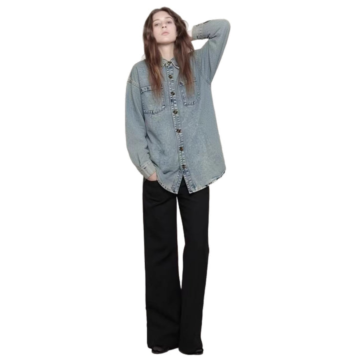 Damen Oversized Denim-Hemd mit aufgesetzten Taschen Echo Archiv