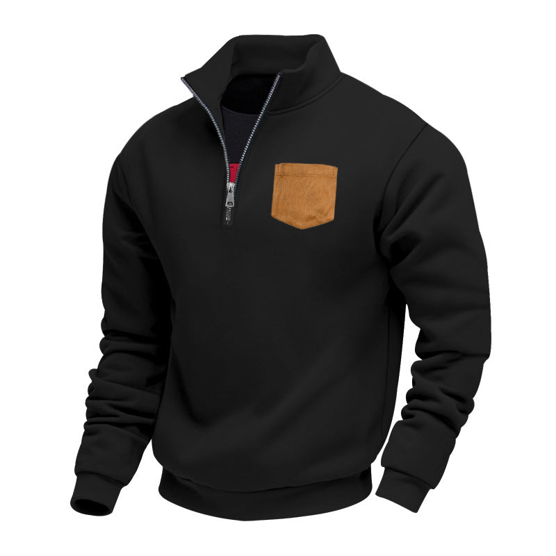 Herren Fleece-Pullover mit hohem Kragen und praktischer Brusttasche Echoarchiv
