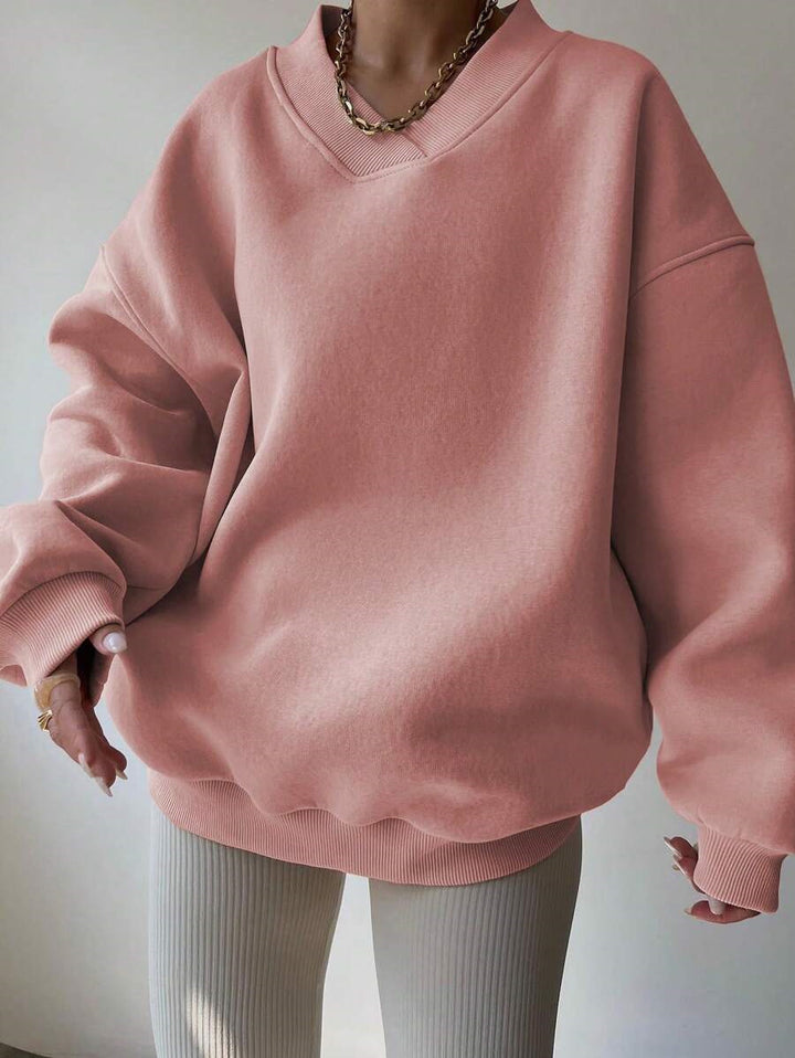 Damen Oversized V-Ausschnitt Sweatshirt mit verstärktem Rippkragen und extraweitem Cut – Avérine