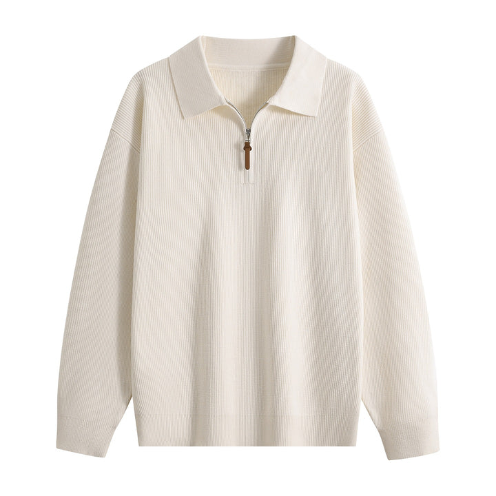 Damen Oversize Rippstrick-Pullover mit Polokragen & Kurz‑Zip Echoarchiv