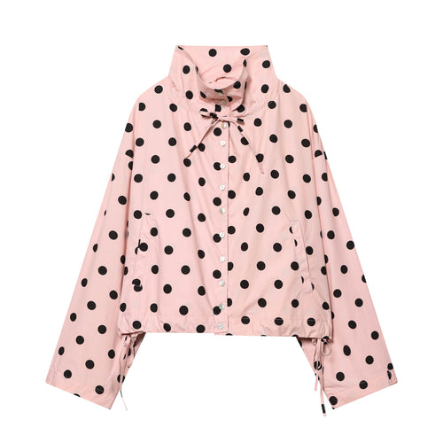 Damen Gepunktete Cropped‑Blousonjacke mit hohem Stehkragen, Tunnelzug und Knopfleiste Echo Archiv