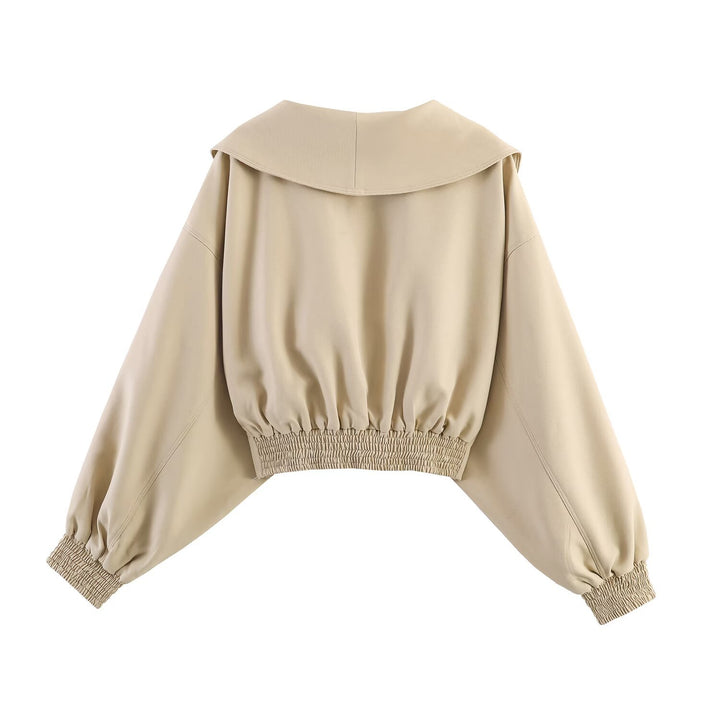 Damen Oversized Cropped-Jacke mit großem Schalkragen, Taillenriegel und Ballonärmeln Echo Archiv