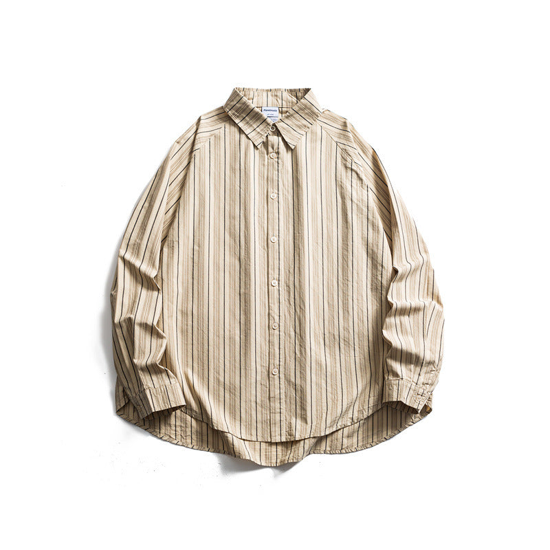 Unisex Oversize Hemdjacke in gestreifter Baumwollmischung mit gerundetem Saum Echoarchiv