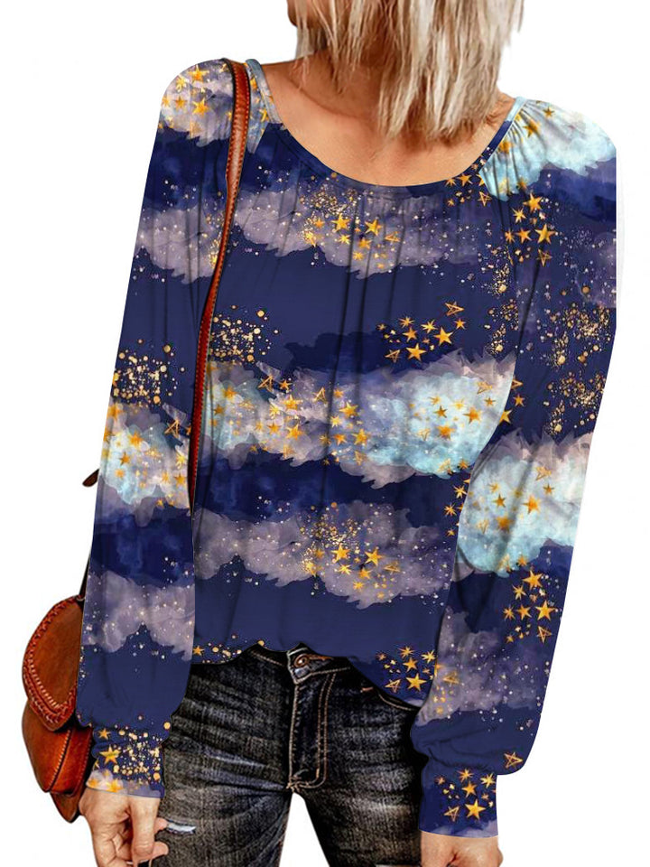 Damen Ethno-Print Oversize-Tunika mit Rundhalsausschnitt und langen Ballonärmeln – Avérine