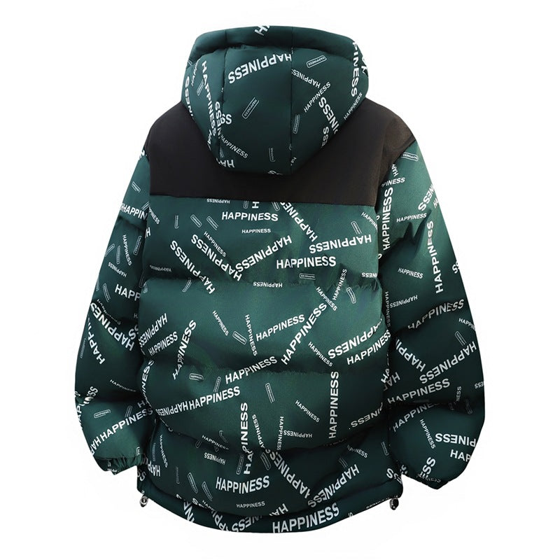 Unisex Oversize-Steppkapuzenjacke mit Allover-Print & Kontrastpasse Echoarchiv