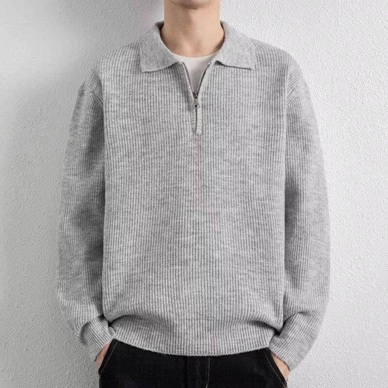 Herren Gemusterter Strickpullover mit Stehkragen Echoarchiv