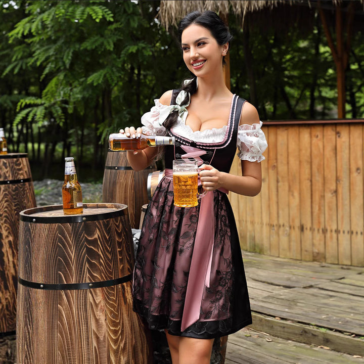 Damen  kurzes Dirndl Trachtenkleid mit Schnürung, Spitzenärmel und dekorativer Schürze Echo Archiv