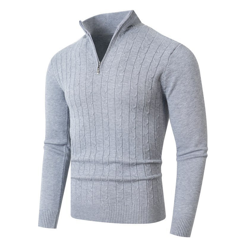 Herren nan gerippter Halbzip-Pullover mit Zopfmuster, Stehkragen und schmaler Passform Echo Archiv