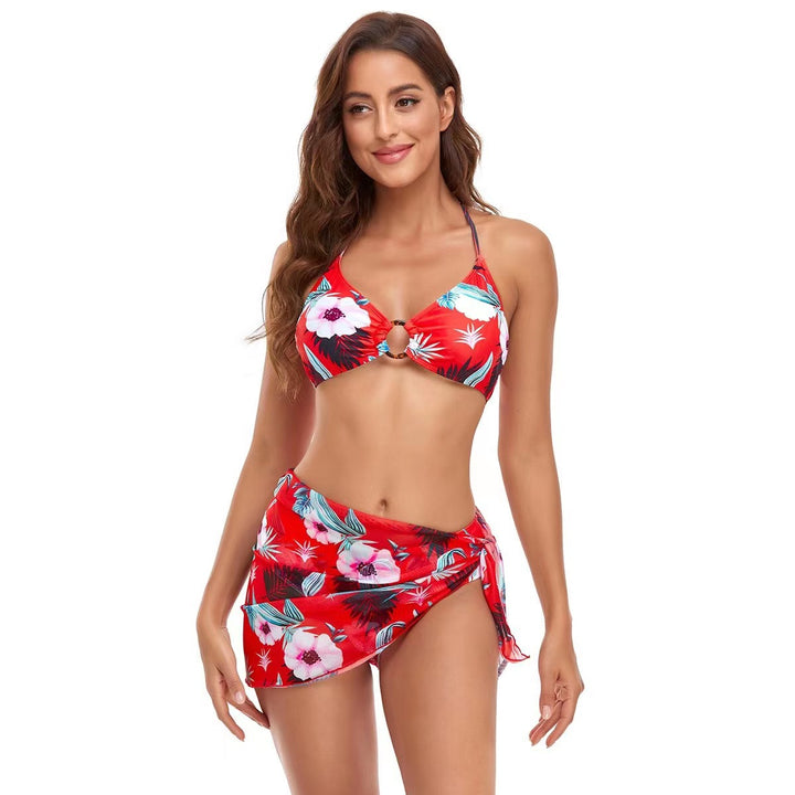 Damen Triangel-Bikini-Set mit modischem Wickelrock und floralem Design Echo Archiv
