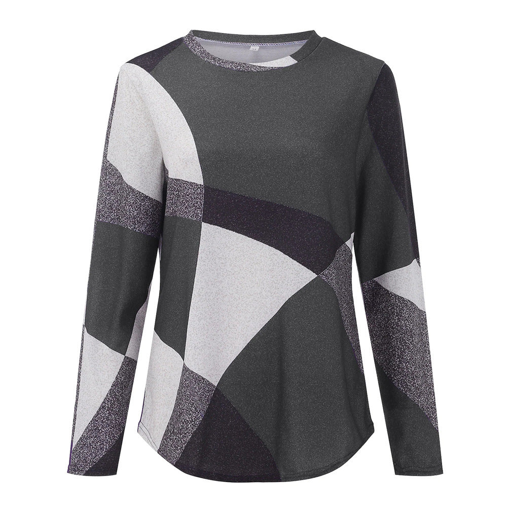 Damen nan Langarmshirt mit grafischem Print, Rundhalsausschnitt und geschwungenem Saum Echo Archiv