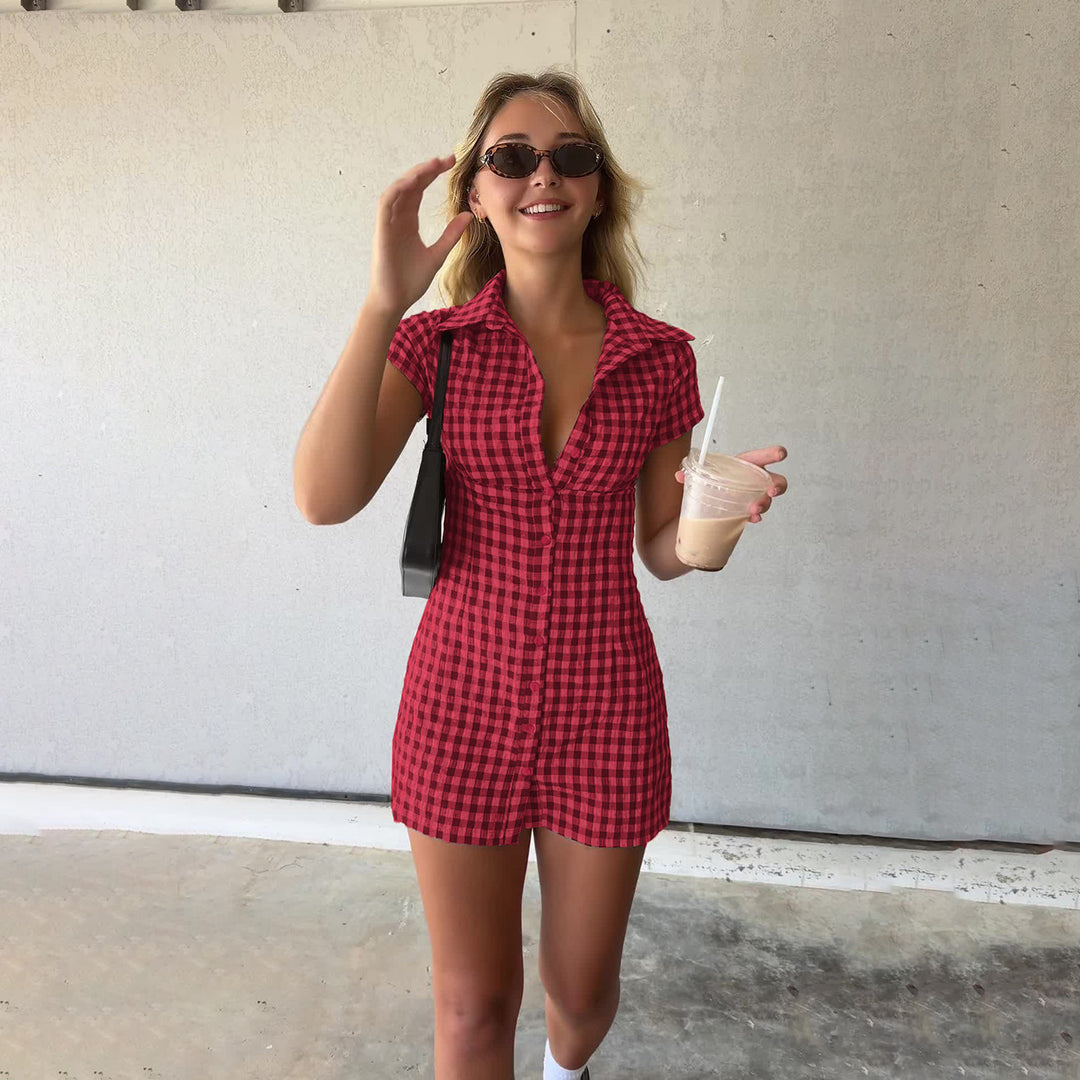 Damen Karo Hemdkleid mit figurbetonendem Schnitt Echo Archiv