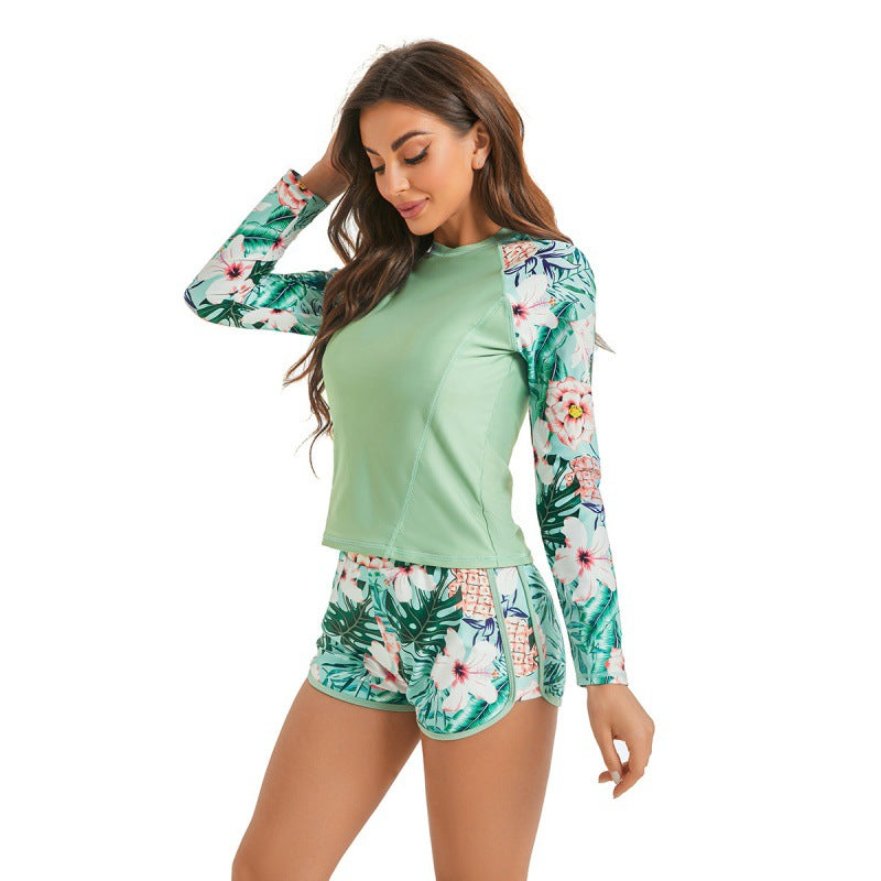 Damen Surfanzug-Set mit langärmeliger Oberteil und modischem Blumenmuster Echo Archiv