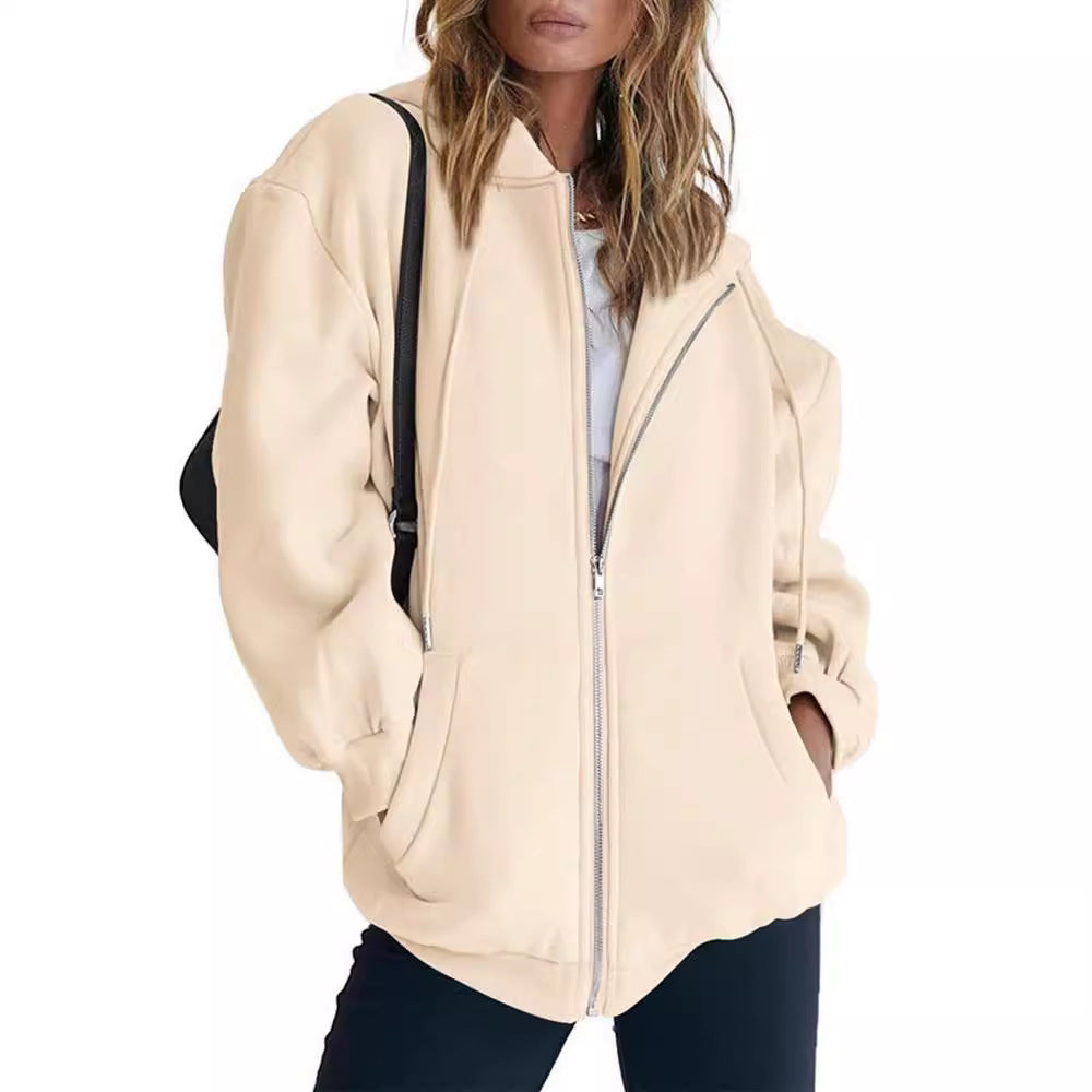 Damen nan Oversize-Kapuzenjacke mit durchgehendem Reißverschluss French-Terry, Kängurutaschen und elastischen Bündchen Echo Archiv