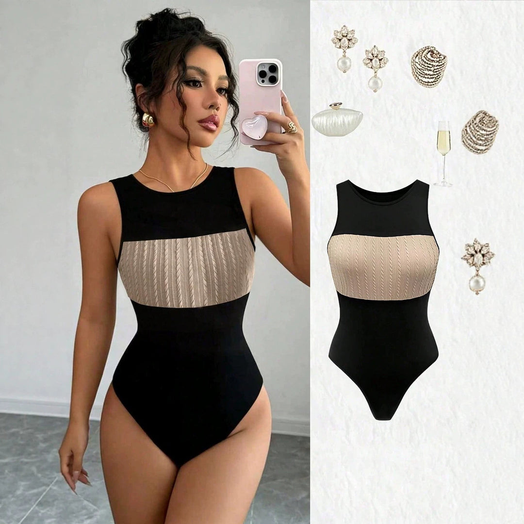 Damen Hochgeschnittener Badeanzug mit elegantem, rippierten Oberteil Echo Archiv