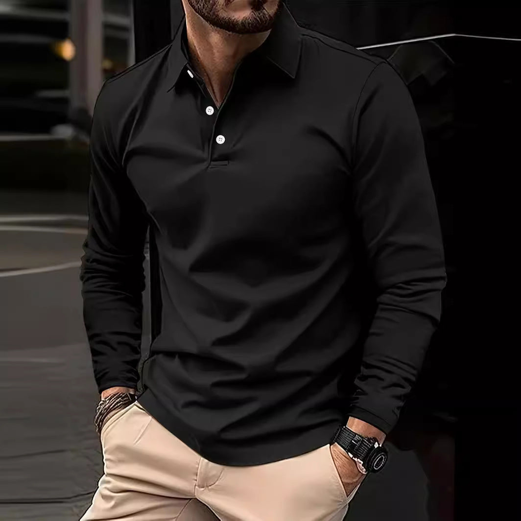 Herren elegantes Langarm-Polohemd mit modischem Kragen Echoarchiv