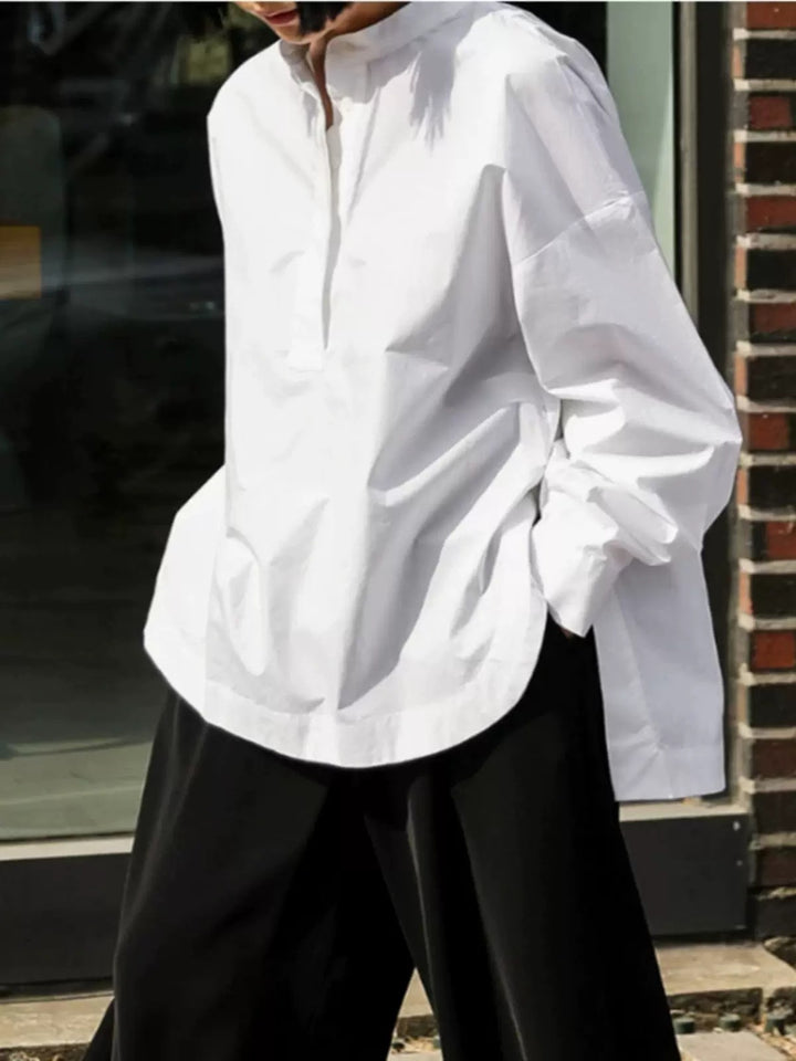 Damen Boxy-Baumwollbluse mit breitem Kentkragen und legerer Passform Echoarchiv