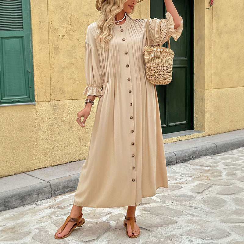 Damen Elegantes Maxikleid mit Knopfdetails und Raffungen Echo Archiv
