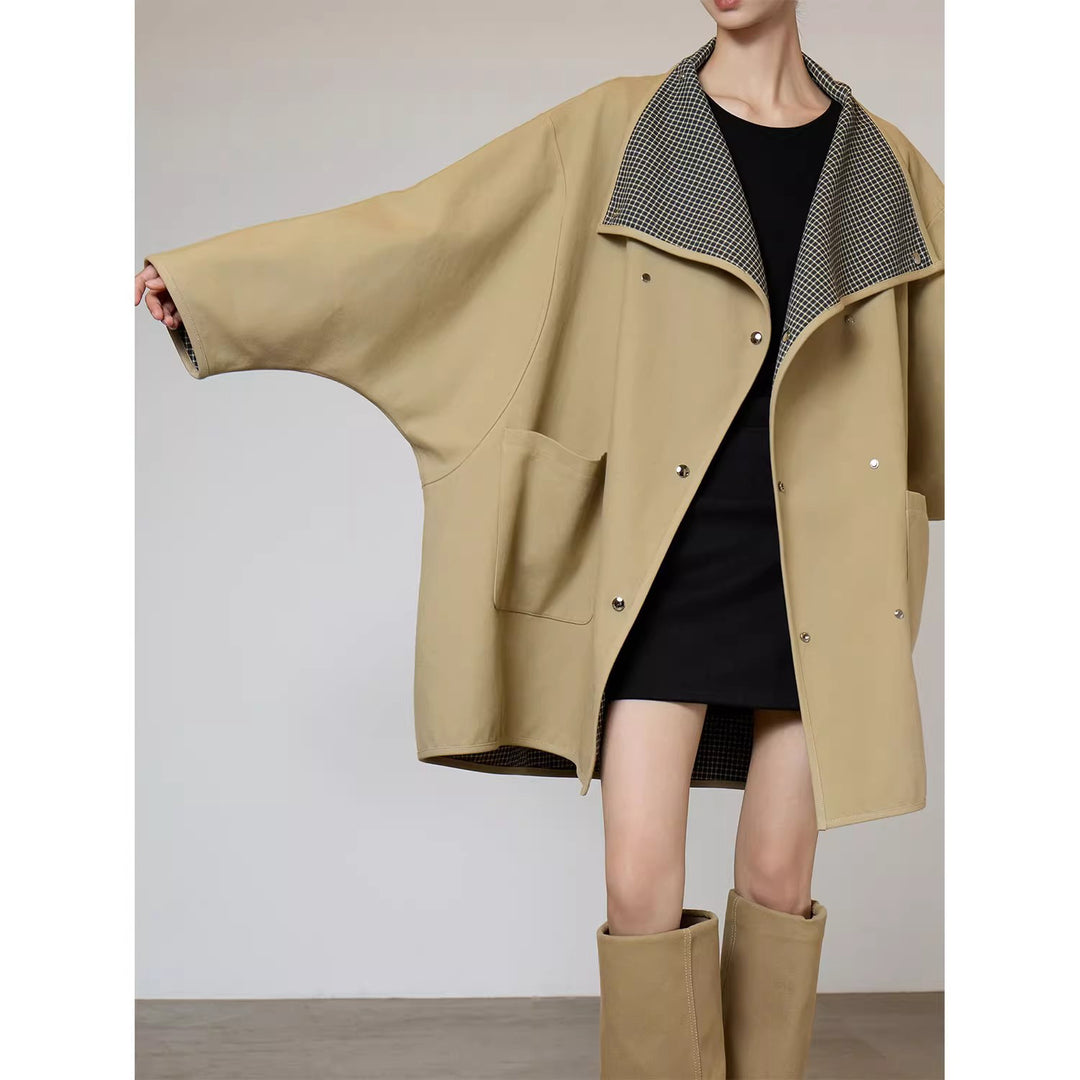 Damen Oversized Übergangsjacke mit kontrastierendem Kragen Echoarchiv