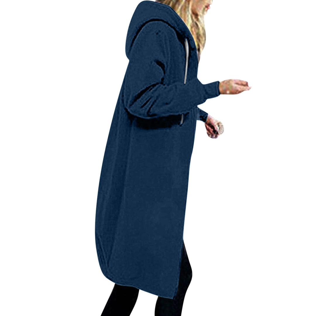 Damen nan langer Oversize Kapuzenmantel mit gerundetem Saum und Reißverschlusstaschen Echo Archiv