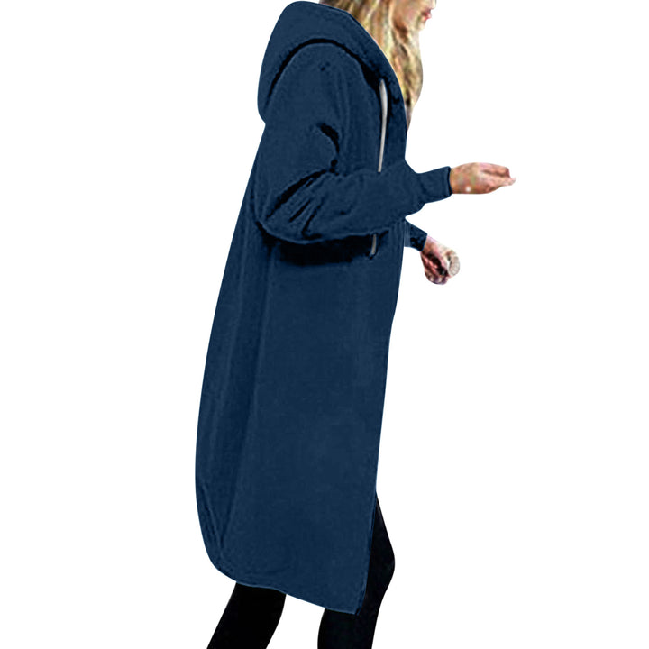 Damen nan langer Oversize Kapuzenmantel mit gerundetem Saum und Reißverschlusstaschen Echo Archiv