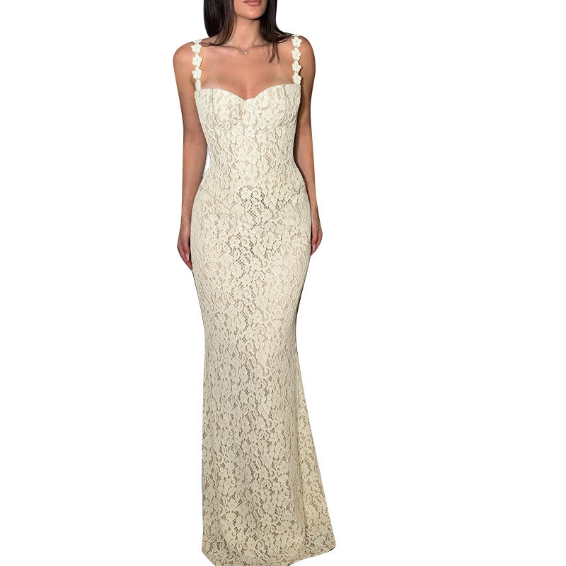 Damen elegantes Maxikleid mit Spitze und verführerischem Herzausschnitt Echo Archiv