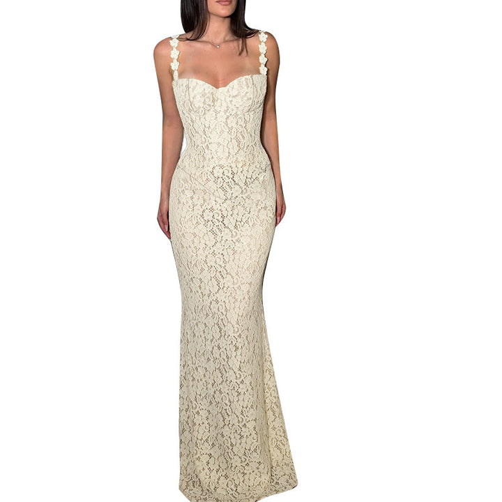Damen Elegantes Spitzen-Spaghettiträgerkleid mit femininer Silhouette Echo Archiv