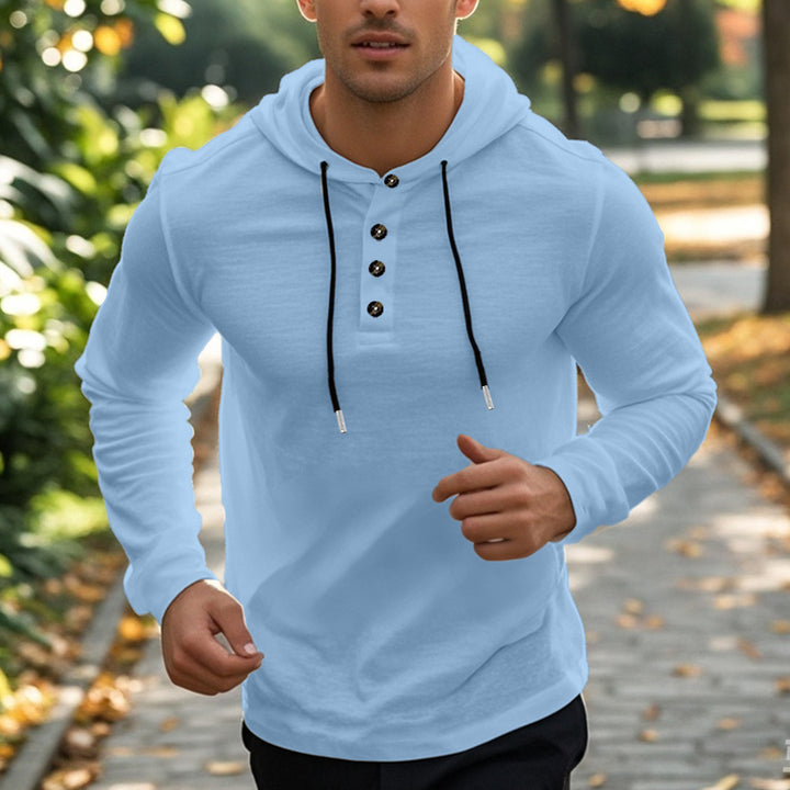 Herren sportliches Kapuzenshirt mit Knopfleiste Echoarchiv