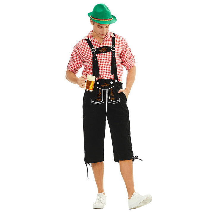 Herren nan traditionelle bayerische Trachtenlederhose knielang mit bestickten Hosenträgern Echo Archiv