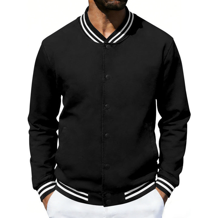 Herren Varsity-Bomberjacke aus Sweat mit gestreiftem Rippkragen – Brevano