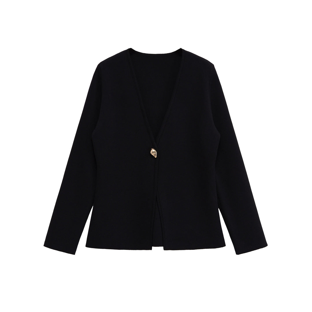 Damen Feiner V‑Ausschnitt-Cardigan mit Schmuckknopf und kastiger Silhouette Echo Archiv