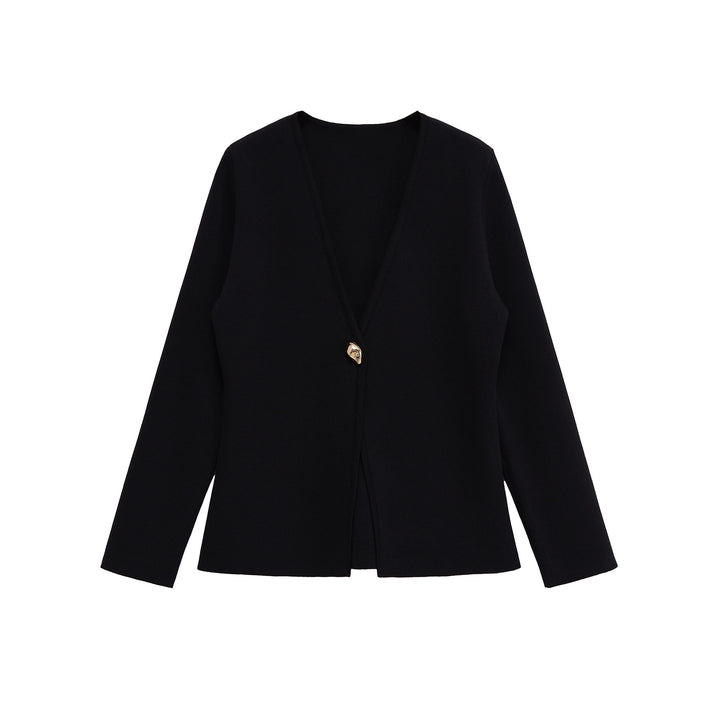 Damen Feiner V‑Ausschnitt-Cardigan mit Schmuckknopf und kastiger Silhouette Echo Archiv