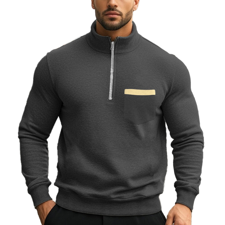 Herren Sportlicher Pullover mit halbem Reißverschluss und Kontrastbrusttasche Echoarchiv