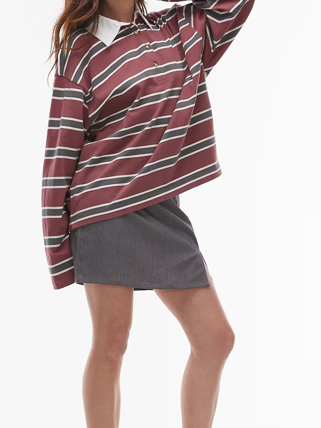 Damen Lässiger gestreifter Shirt mit Polokragen – Orélia
